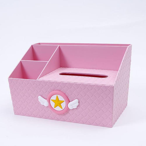 1 Pcs Kawaii Wing Heart Japanese Pink Magic Sakura Desk Organizer Storage Box Desktop Stationery Holder Multifunctional supplies