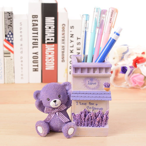 Creative Lavender bear pen holders Lover gifts Fashion desk ornaments pencil holdres stationary supplies office organizer random