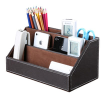 Load image into Gallery viewer, Home Office Wooden Struction Leather Multi-function Desk Stationery Organizer Storage Box, Pen/Pencil ,Cell phone, Business Na