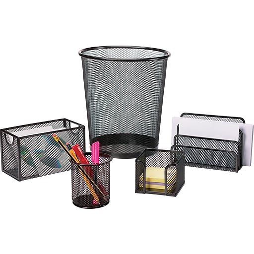 Staples Black Wire Mesh Desk Collection 5-Piece Accessory Kit